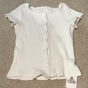 White Button-Down Ribbed Top